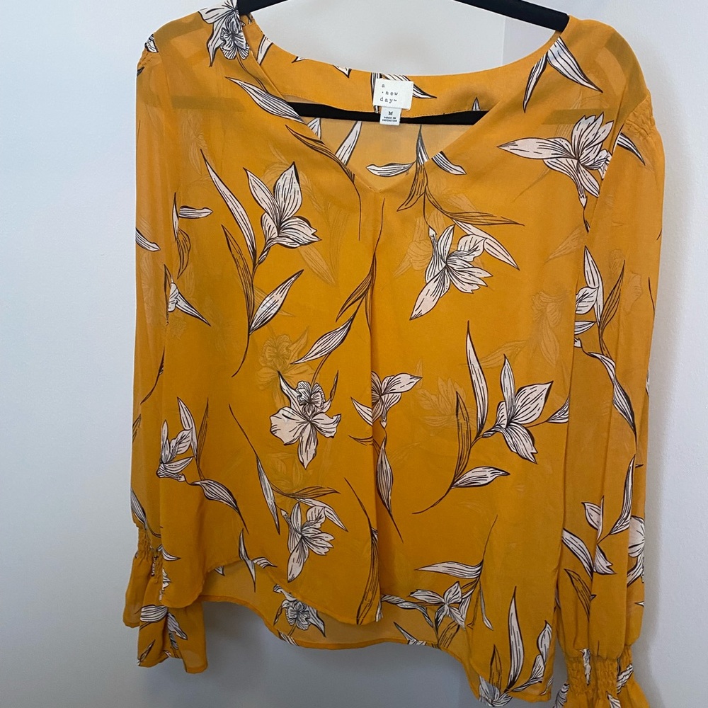 a•new•day women’s blouse with floral detail, sheer, light-weight.